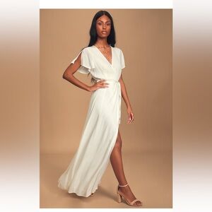 Lulus, Heart of Marigold White Wrap Maxi Dress, Large